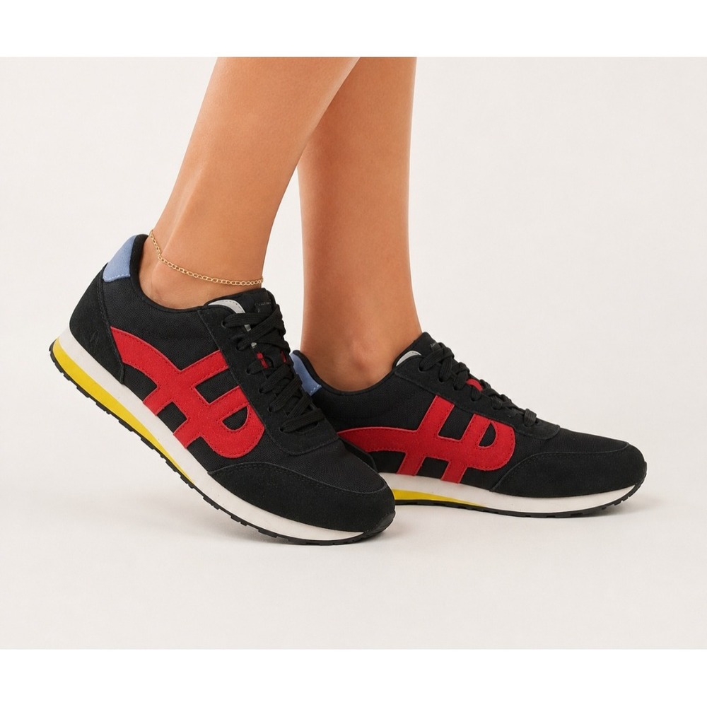 Hush Puppies Seventy8 Sneakers Women 9.5 Black Red Streetwear Retro Jogger